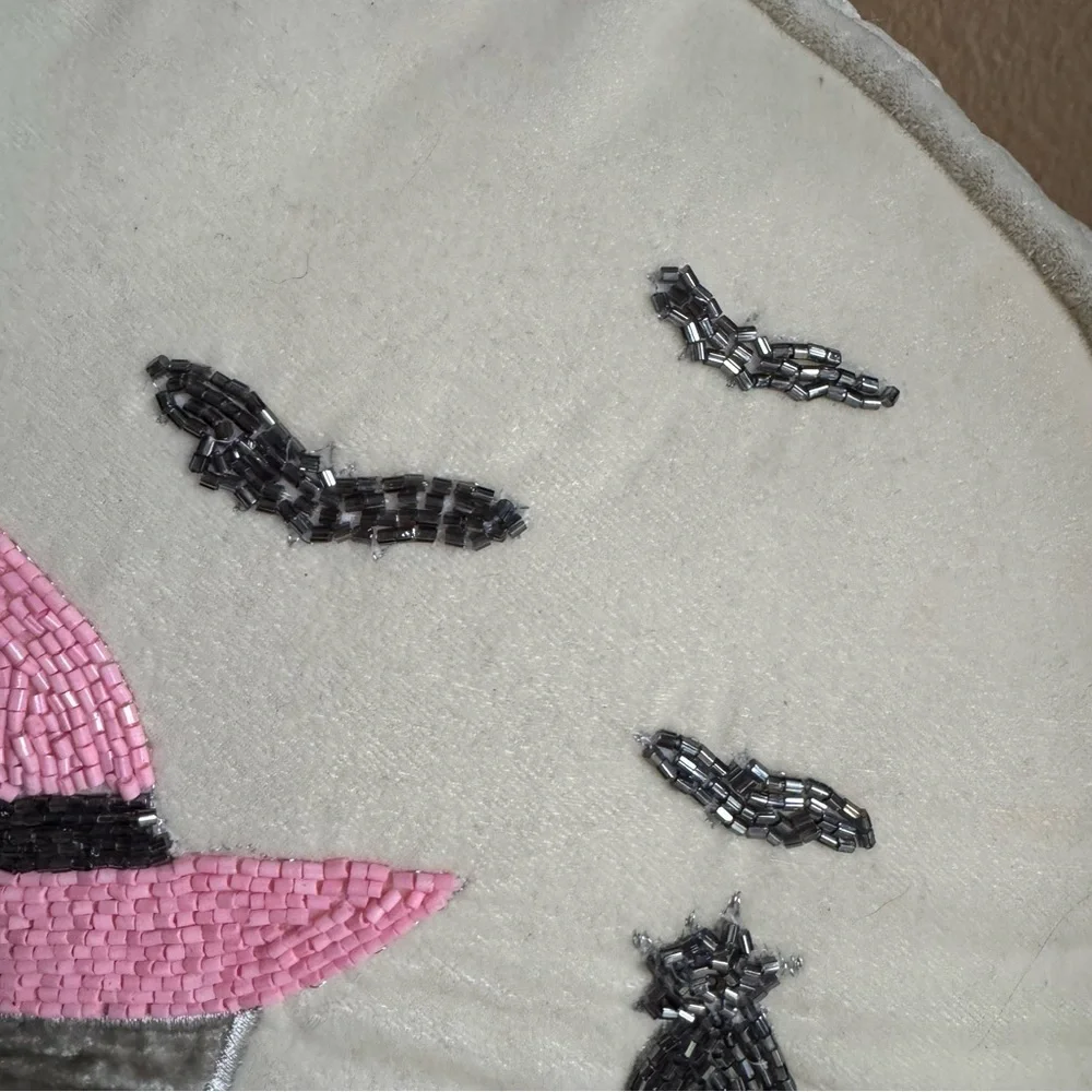 Rachel Zoe NWT ivory, pink silver beaded Witchy Moon decorative Halloween pillow